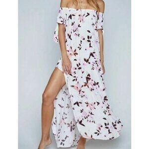 New Flynn Skye Maple Maxi Dress Womens XS Scattered Pink Roses Side Slits